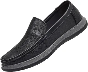 Vintage Loafers for Men Vegan Leather Prom Business Solid Color Round Toe Office Anti-Slip Shoe Slip-on