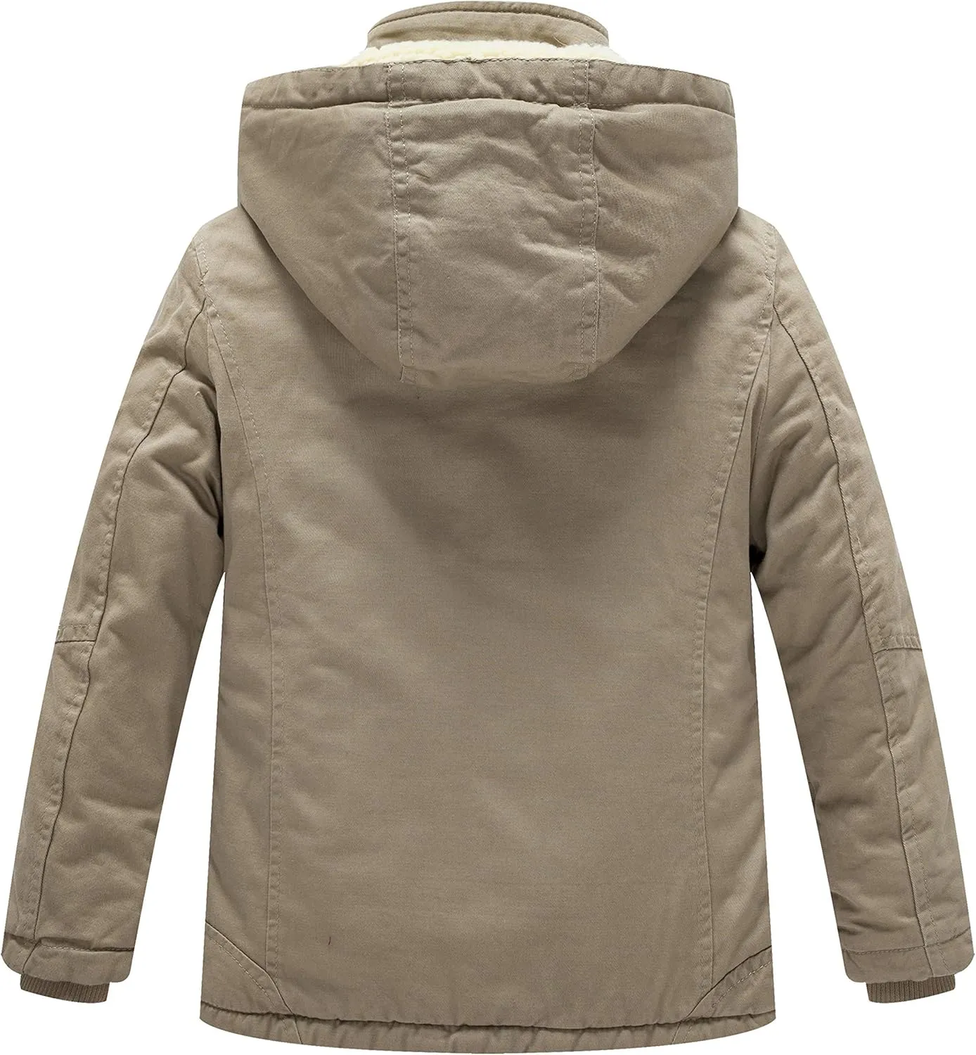 WenVen Boy's Winter Sherpa Jacket Heavy Twill Cotton Military Coat with Hood