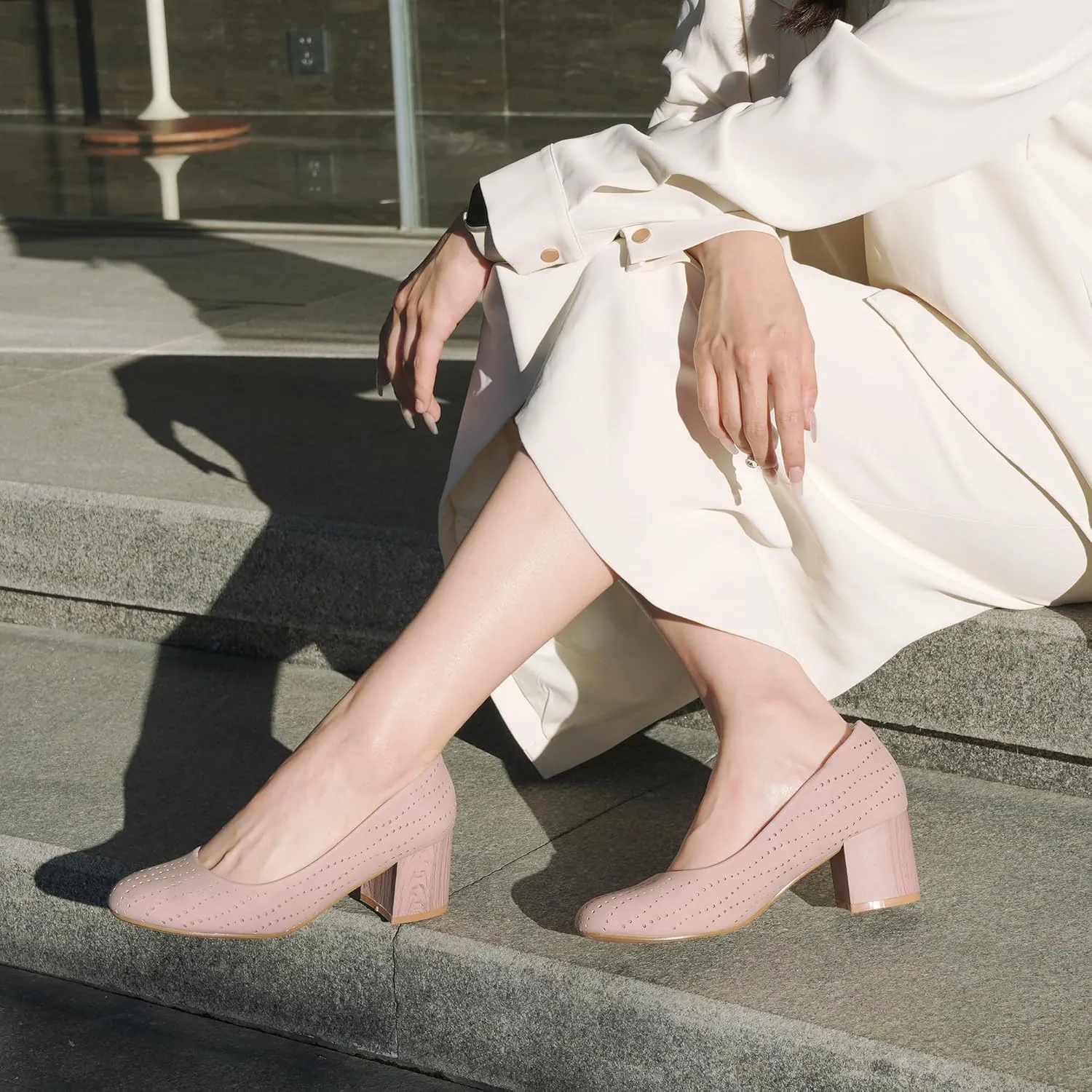 Women Low Block Chunky Heels Work Pumps Comfortable Dress Shoes