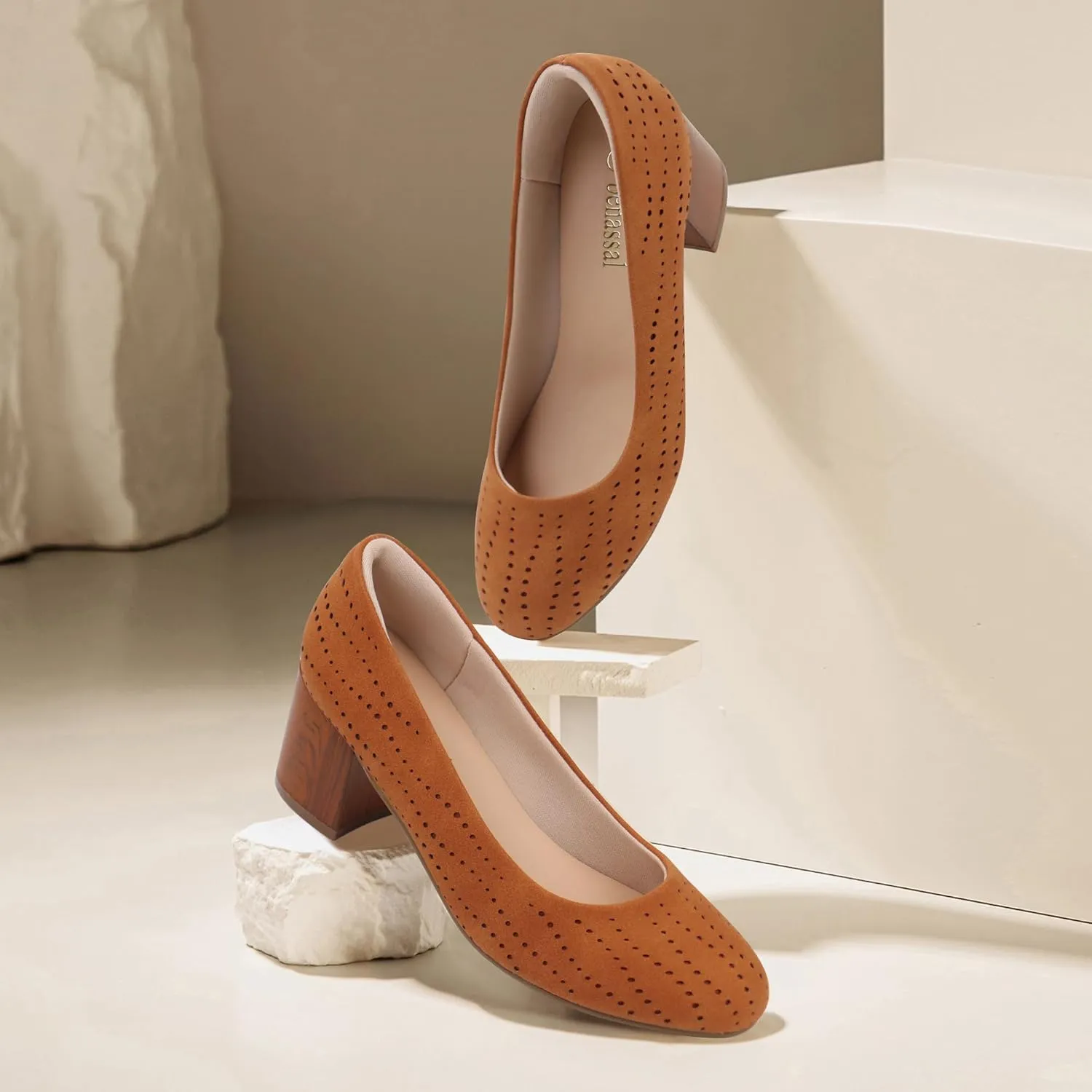 Women Low Block Chunky Heels Work Pumps Comfortable Dress Shoes