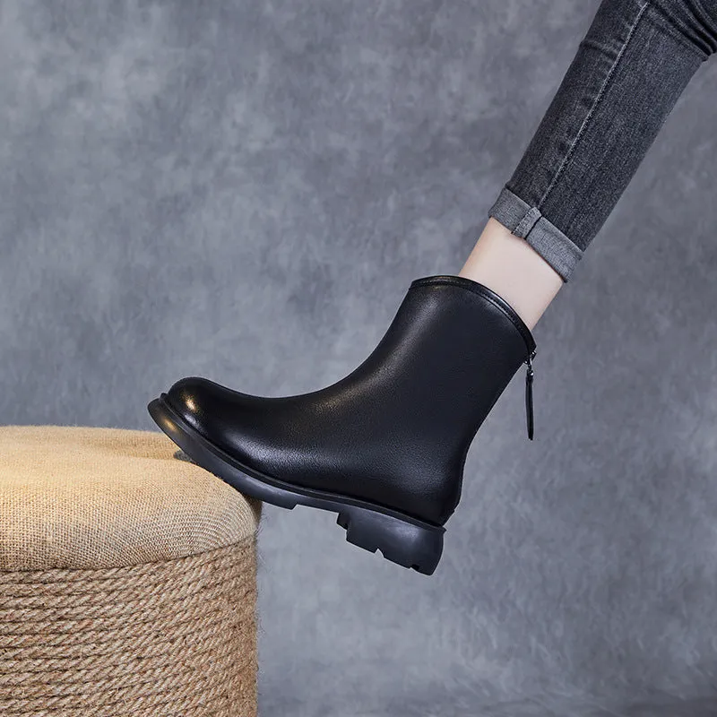 Women Minimalist Leather Woolen Furred Snow Boots