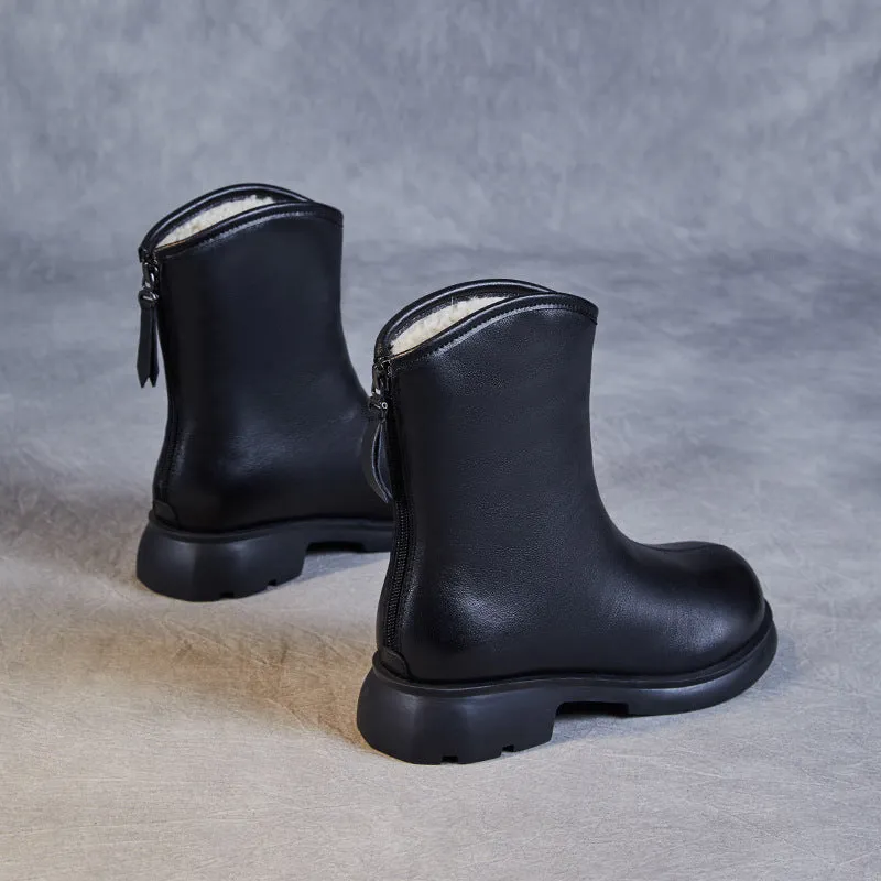 Women Minimalist Leather Woolen Furred Snow Boots