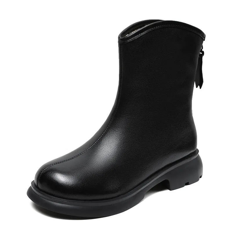 Women Minimalist Leather Woolen Furred Snow Boots