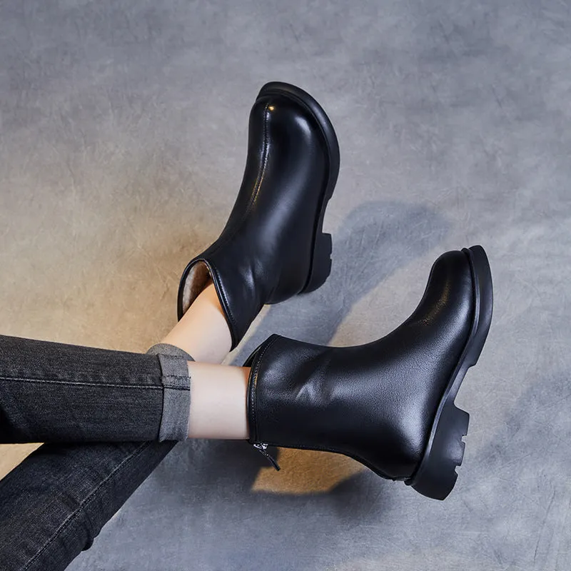 Women Minimalist Leather Woolen Furred Snow Boots