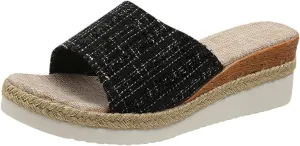 Women's Colorblock Plaid Slipper Platform Wedge Slip on Sandals Summer Spring Slide Elegant Trendy Shoe