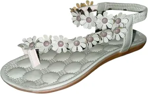 Women's Flat Sandals Dressy Summer Comfortable Flip Flops Elegant Flower Decor Thong Sandals Ladies Cute Summer Beach Shoes Adjustable Back Ankle Strap Casual Summer Shoes