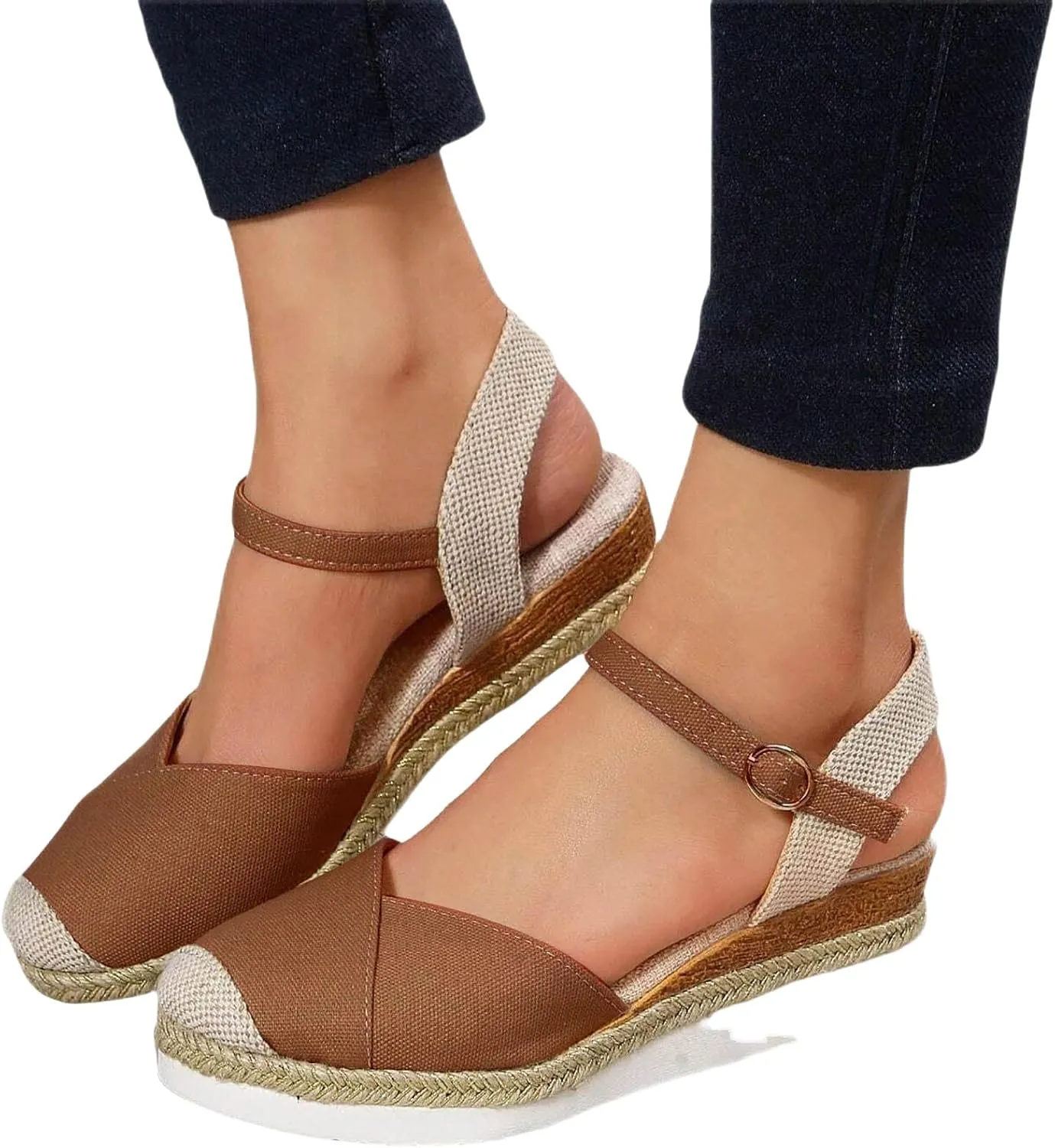 Womens Orthopedic Platform Wedge Sandals Espadrilles Comfortable Ankle Strap Adjustable Closed Toe Sandals Dressy Wedges Elegant Slip Shoes