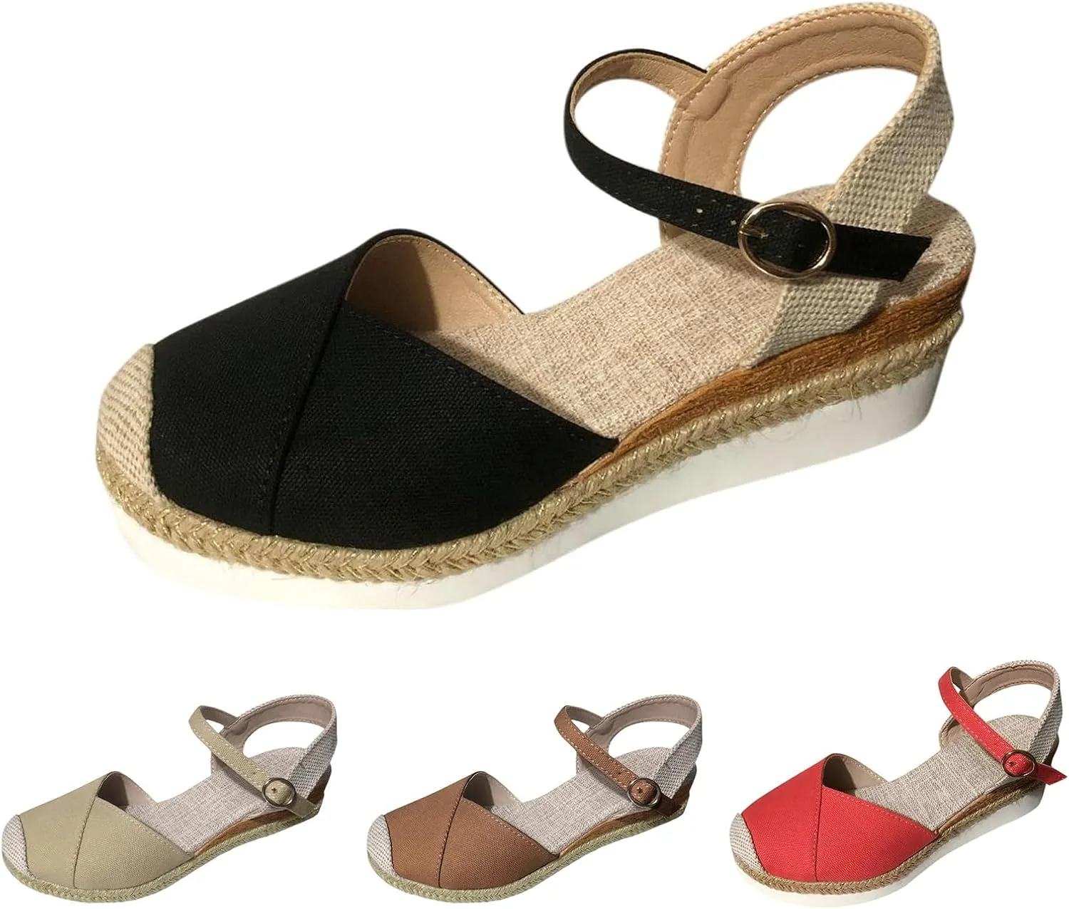 Womens Orthopedic Platform Wedge Sandals Espadrilles Comfortable Ankle Strap Adjustable Closed Toe Sandals Dressy Wedges Elegant Slip Shoes