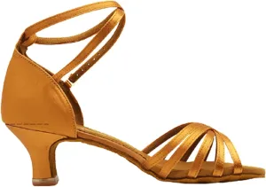 Women's Satin Professional Latin Dance Shoes, Open Toe Ladies Ballroom Salsa Dance Practice Performance Shoes, for Ballroom Wedding Performance (Color : Gold 5.5cm, Size : 7)