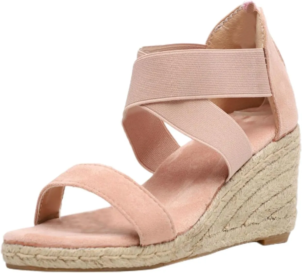 Women's Wedge Sandals Orthopedic Non Slip Platform Wedges Fashion Cross Strappy Back Zipper Shoes Ladies Elegant Walking Shoes for Summer, Beach, Hiking & Casual Wear
